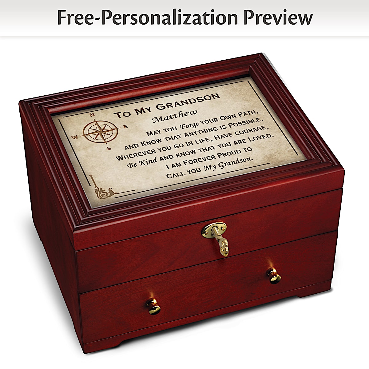 To My Grandson Wooden Keepsake Box Personalized With Your Grandsons